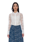 Embroidered Mesh Floral Long Cuff Sleve Top TOP Gracia Fashion WHITE S 