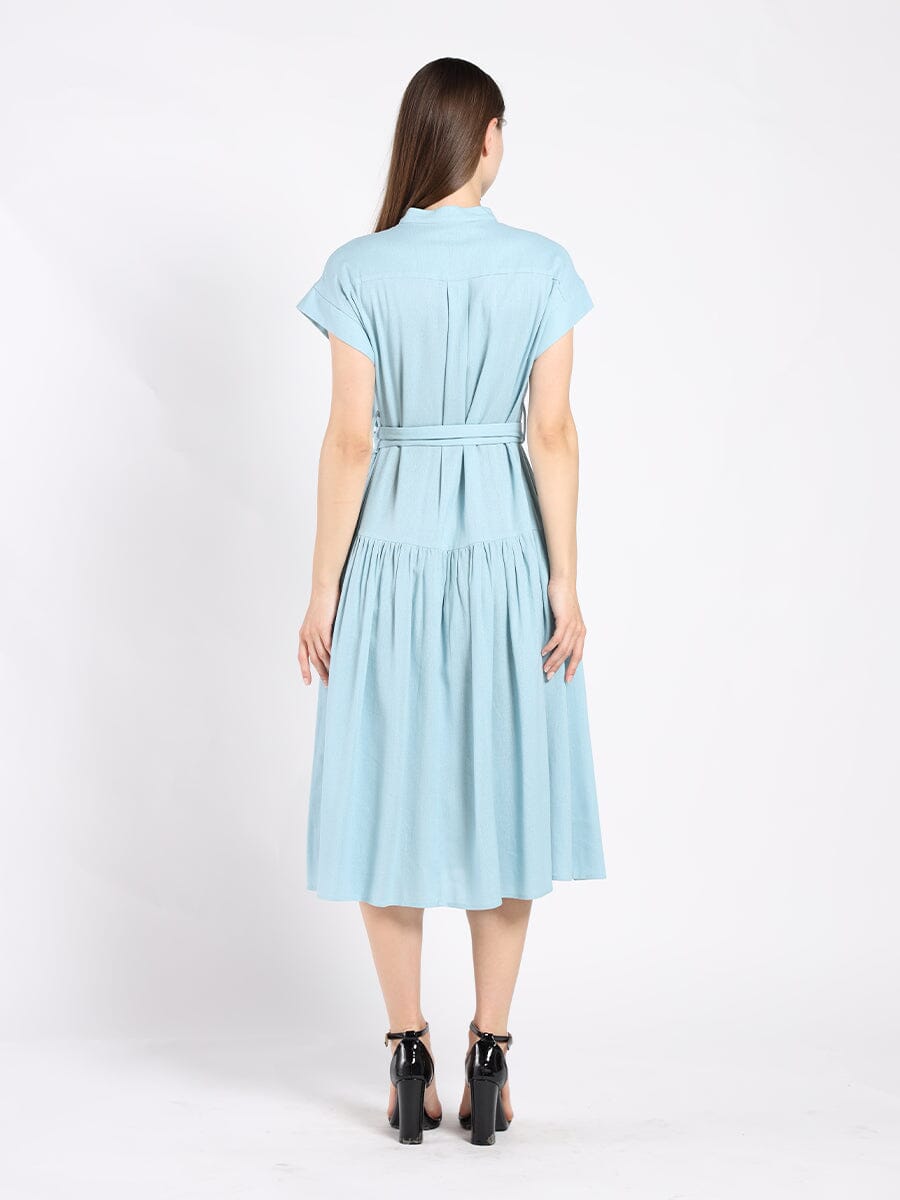 Embroidered Midi Dress with Cap Sleeves and Waist DRESS Gracia Fashion 