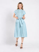 Embroidered Midi Dress with Cap Sleeves and Waist DRESS Gracia Fashion 