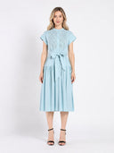Embroidered Midi Dress with Cap Sleeves and Waist DRESS Gracia Fashion BLUE S 