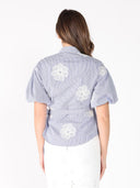 Embroidered Stripe Wrap Style Puff Sleeve Top TOP Gracia Fashion 