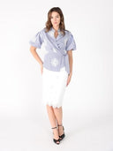 Embroidered Stripe Wrap Style Puff Sleeve Top TOP Gracia Fashion 
