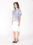 Embroidered Stripe Wrap Style Puff Sleeve Top TOP Gracia Fashion 