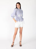 Embroidered Stripped Side Tie Long Sleeve Top TOP Gracia Fashion 