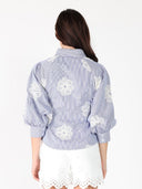 Embroidered Stripped Side Tie Long Sleeve Top TOP Gracia Fashion 