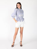 Embroidered Stripped Side Tie Long Sleeve Top TOP Gracia Fashion 