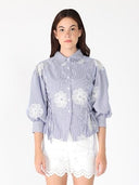 Embroidered Stripped Side Tie Long Sleeve Top TOP Gracia Fashion BLUE S 
