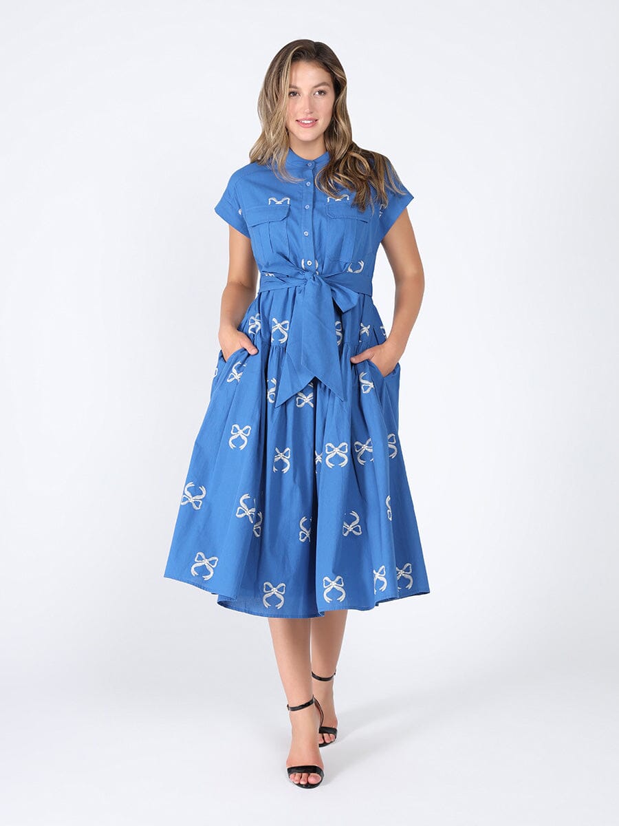 Embroideried sleeveless belt dress DRESS Gracia Fashion BLUE S 