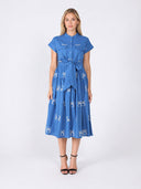 Embroideried sleeveless belt dress DRESS Gracia Fashion BLUE S 