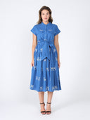Embroideried sleeveless belt dress DRESS Gracia Fashion BLUE S 