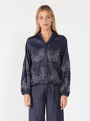 Embroidery Work V-neck Long Sleeve Top TOP Gracia Fashion DARK NAVY S 