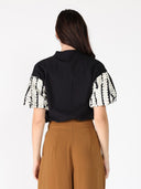 Emroidered Band V-Neck Puffed Sleeve Top TOP Gracia Fashion 