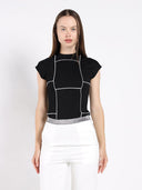 Exposed Seam Crew Neck Sleeveless Top TOP Gracia Fashion BLACK/WHITE S 