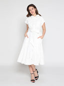 Eyelet And Solid Fabric Belt Dress DRESS Gracia Fashion 