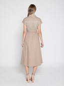 Eyelet And Solid Fabric Belt Dress DRESS Gracia Fashion 