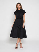 Eyelet And Solid Fabric Belt Dress DRESS Gracia Fashion 
