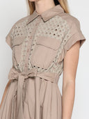 Eyelet And Solid Fabric Belt Dress DRESS Gracia Fashion 