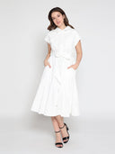 Eyelet And Solid Fabric Belt Dress DRESS Gracia Fashion 