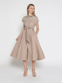 Eyelet And Solid Fabric Belt Dress DRESS Gracia Fashion 