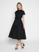 Eyelet And Solid Fabric Belt Dress DRESS Gracia Fashion 
