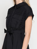 Eyelet And Solid Fabric Belt Dress DRESS Gracia Fashion 