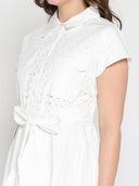 Eyelet And Solid Fabric Belt Dress DRESS Gracia Fashion 