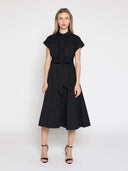 Eyelet And Solid Fabric Belt Dress DRESS Gracia Fashion BLACK S 