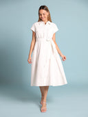 Eyelet And Solid Fabric Belt Dress DRESS Gracia Fashion WHITE S 