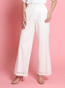 Eyelet Embroidered Cargo Wide-Leg Pants PANTS Gracia Fashion WHITE S 
