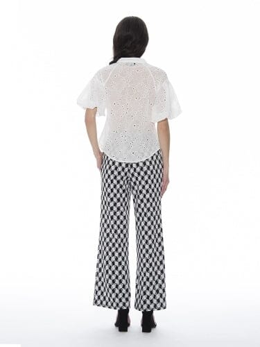 Eyelet Embroidered Round Neck Button-Down Top TOP Gracia Fashion 