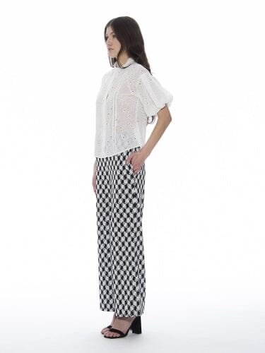 Eyelet Embroidered Round Neck Button-Down Top TOP Gracia Fashion 