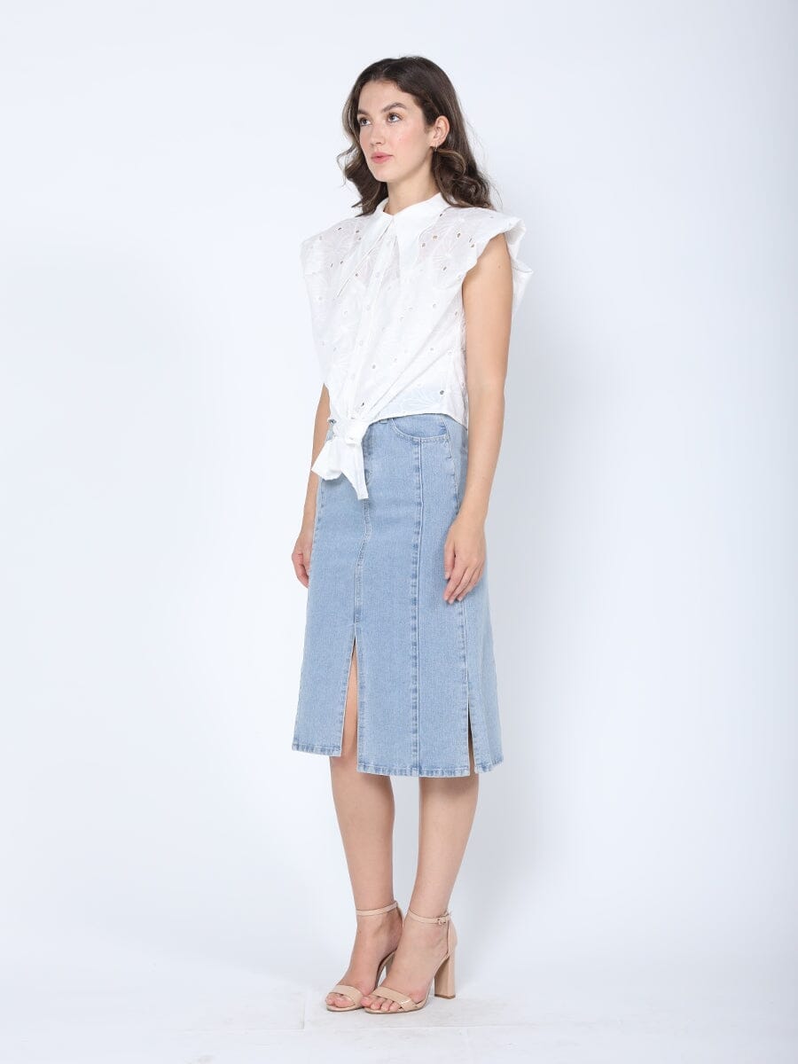 Eyelet Embroidered Tie-Front Top TOP Gracia Fashion 