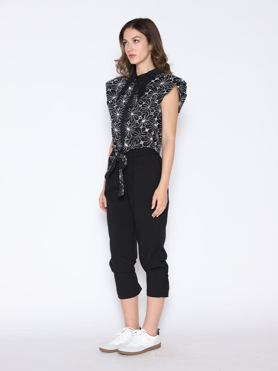 Eyelet Embroidered Tie-Front Top TOP Gracia Fashion 