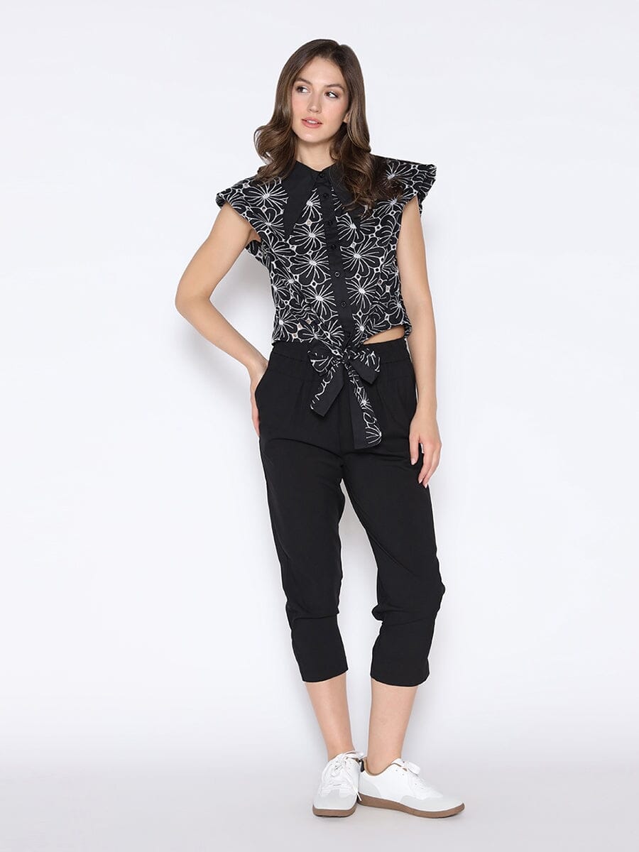 Eyelet Embroidered Tie-Front Top TOP Gracia Fashion 