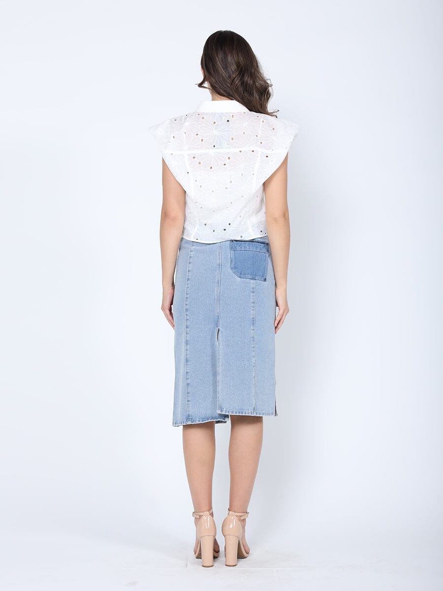 Eyelet Embroidered Tie-Front Top TOP Gracia Fashion 