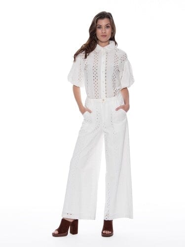 Eyelet Embroidered Wide-Leg Pants PANTS Gracia Fashion 