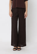 Eyelet Embroidered Wide-Leg Pants PANTS Gracia Fashion BROWN S 