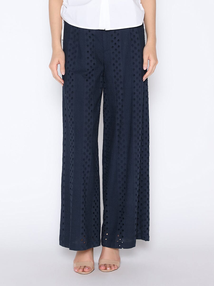 Eyelet Embroidered Wide-Leg Pants PANTS Gracia Fashion NAVY S 