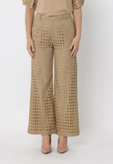 Eyelet Embroidered Wide-Leg Pants PANTS Gracia Fashion TAUPE S 