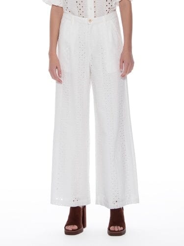 Eyelet Embroidered Wide-Leg Pants - Gracia Fashion