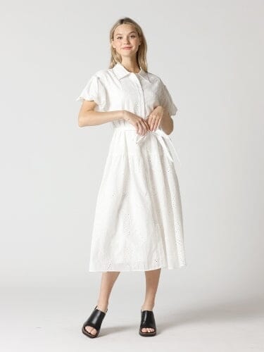Eyelet Embroidery Button Down Dress DRESS Gracia Fashion WHITE S 