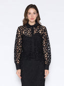 Eyelet Lace Embroidered Blouse TOP Gracia Fashion BLACK S 