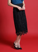 Eyelet Lace Embroidered Skirt TOP Gracia Fashion BLACK S 