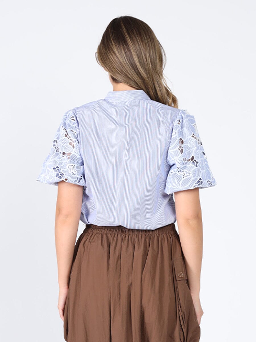 Eyelet lace work front pockets shirt TOP Gracia Fashion 