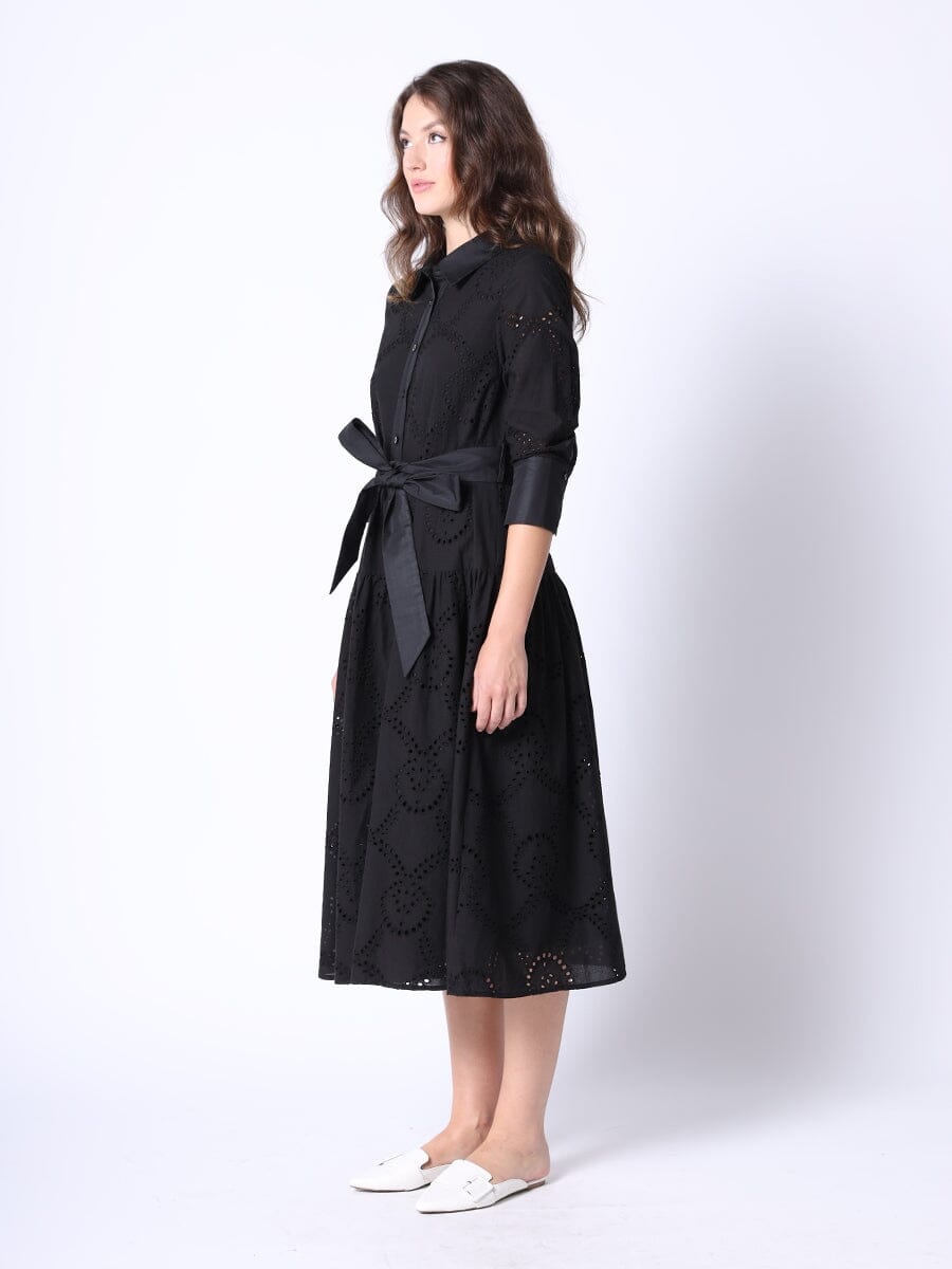 Eyelet Sleeve Shirt Dress w/ Waist Ribbon DRESS Gracia Fashion 