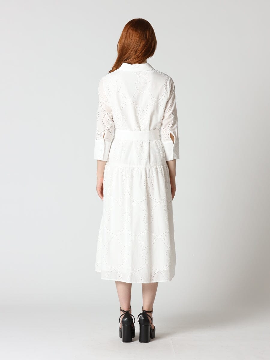 Eyelet Sleeve Shirt Dress w/ Waist Ribbon DRESS Gracia Fashion 