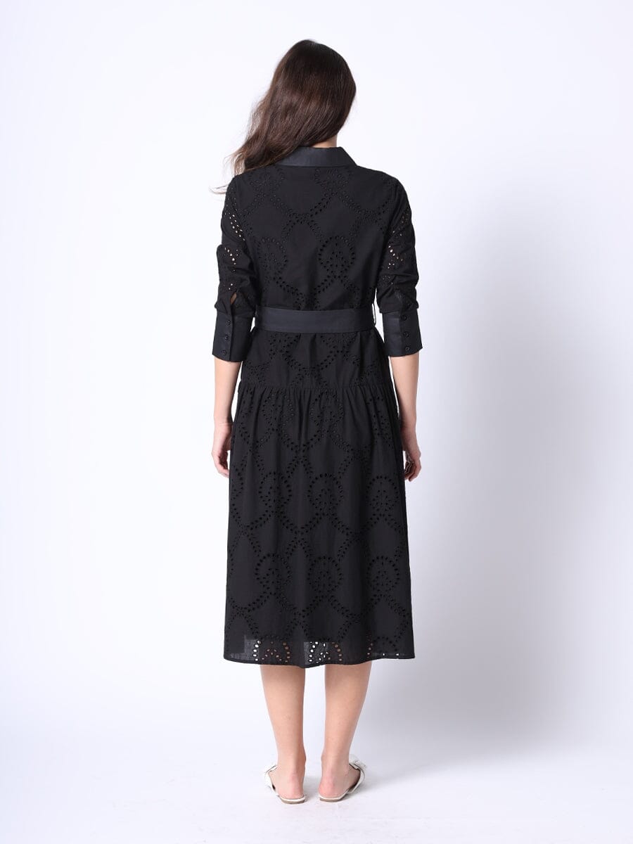 Eyelet Sleeve Shirt Dress w/ Waist Ribbon DRESS Gracia Fashion 