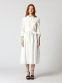Eyelet Sleeve Shirt Dress w/ Waist Ribbon DRESS Gracia Fashion WHITE S 
