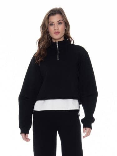 Fabric Layered Scuba Top with High Neck TOP Gracia Fashion BLACK S 