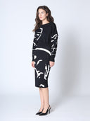 Face-Line Printing Bodycon Knit Skirt w/Back Slit SKIRT Gracia Fashion 